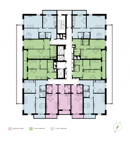 Двухкомнатная квартира 68.22 м²